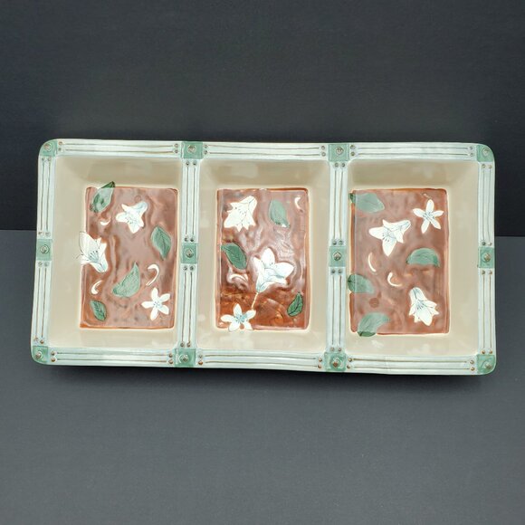 Pfaltzgraff Mission Flower Divided Serving Dish 3 Part Relish Dish - Picture 4 of 7